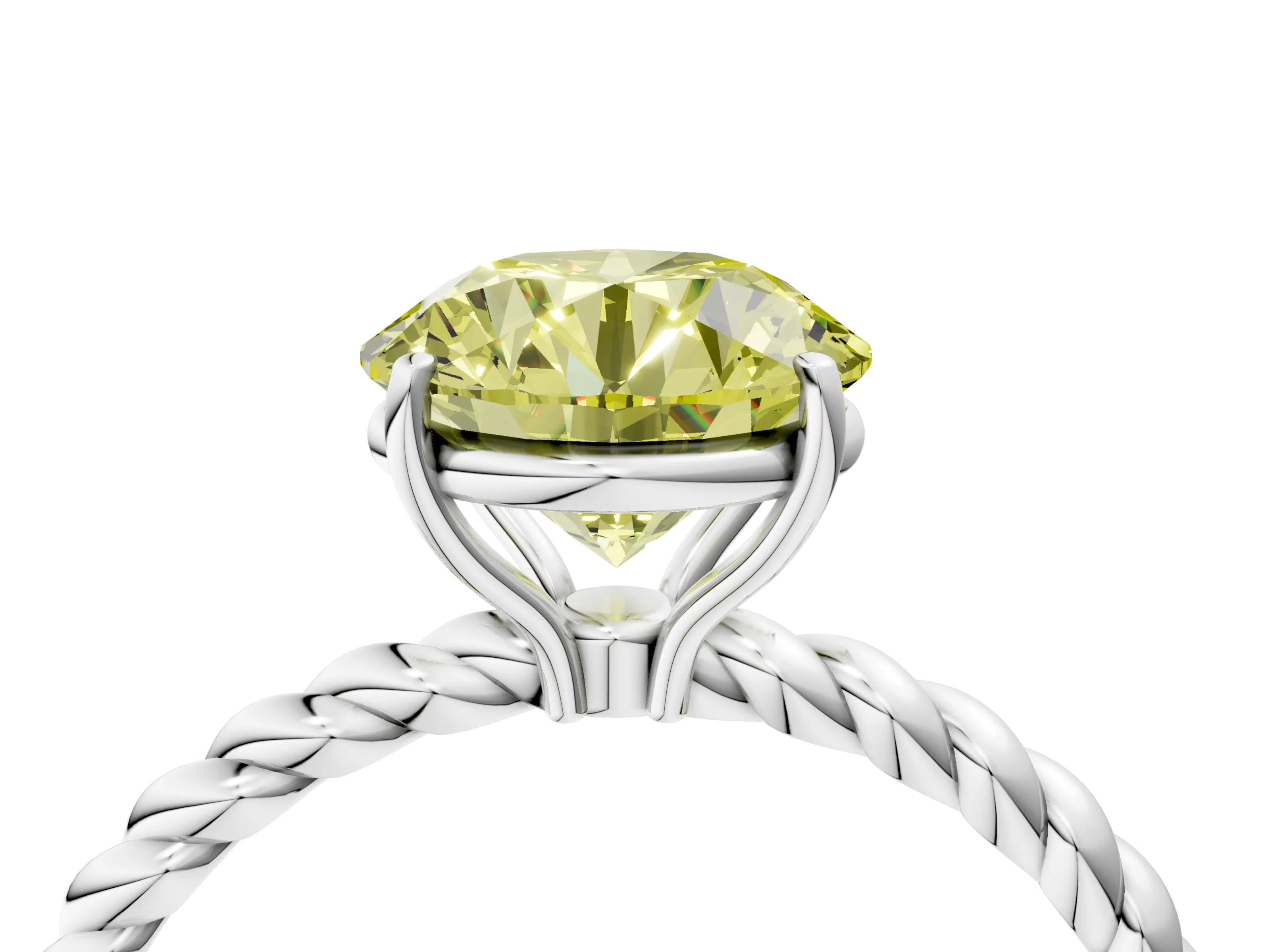 White gold Fancy Yellow Round Cut Solitaire Twisted Band 4-Prong Ring_36