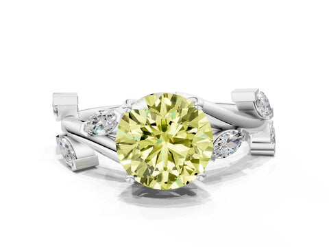 White gold Fancy Yellow Round Cut Solitaire Twisted Band Marquise Accent Prong Setting Ring_12