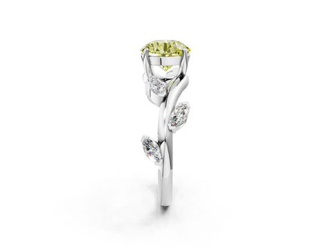 White gold Fancy Yellow Round Cut Solitaire Twisted Band Marquise Accent Prong Setting Ring_14