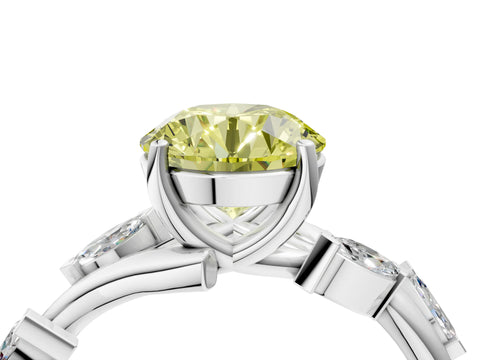 White gold Fancy Yellow Round Cut Solitaire Twisted Band Marquise Accent Prong Setting Ring_16