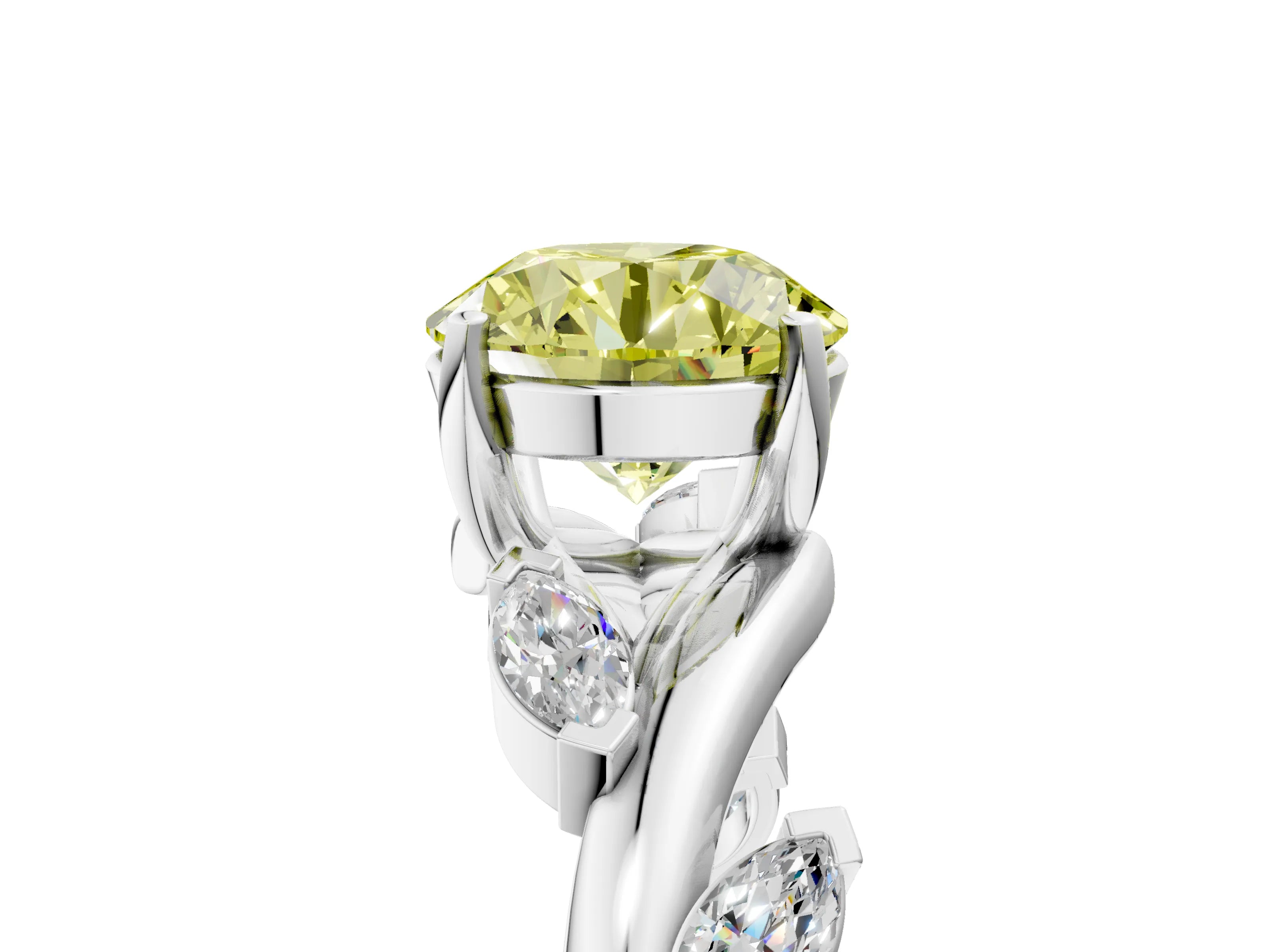 White gold Fancy Yellow Round Cut Solitaire Twisted Band Marquise Accent Prong Setting Ring_17