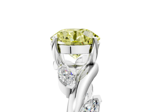 White gold Fancy Yellow Round Cut Solitaire Twisted Band Marquise Accent Prong Setting Ring_17
