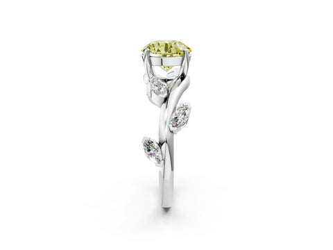 White gold Fancy Yellow Round Cut Solitaire Twisted Band Marquise Accent Prong Setting Ring_2