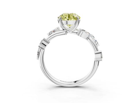 White gold Fancy Yellow Round Cut Solitaire Twisted Band Marquise Accent Prong Setting Ring_3