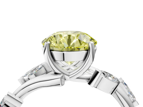 White gold Fancy Yellow Round Cut Solitaire Twisted Band Marquise Accent Prong Setting Ring_4
