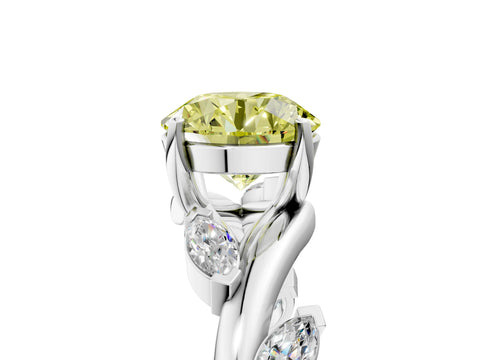 White gold Fancy Yellow Round Cut Solitaire Twisted Band Marquise Accent Prong Setting Ring_5