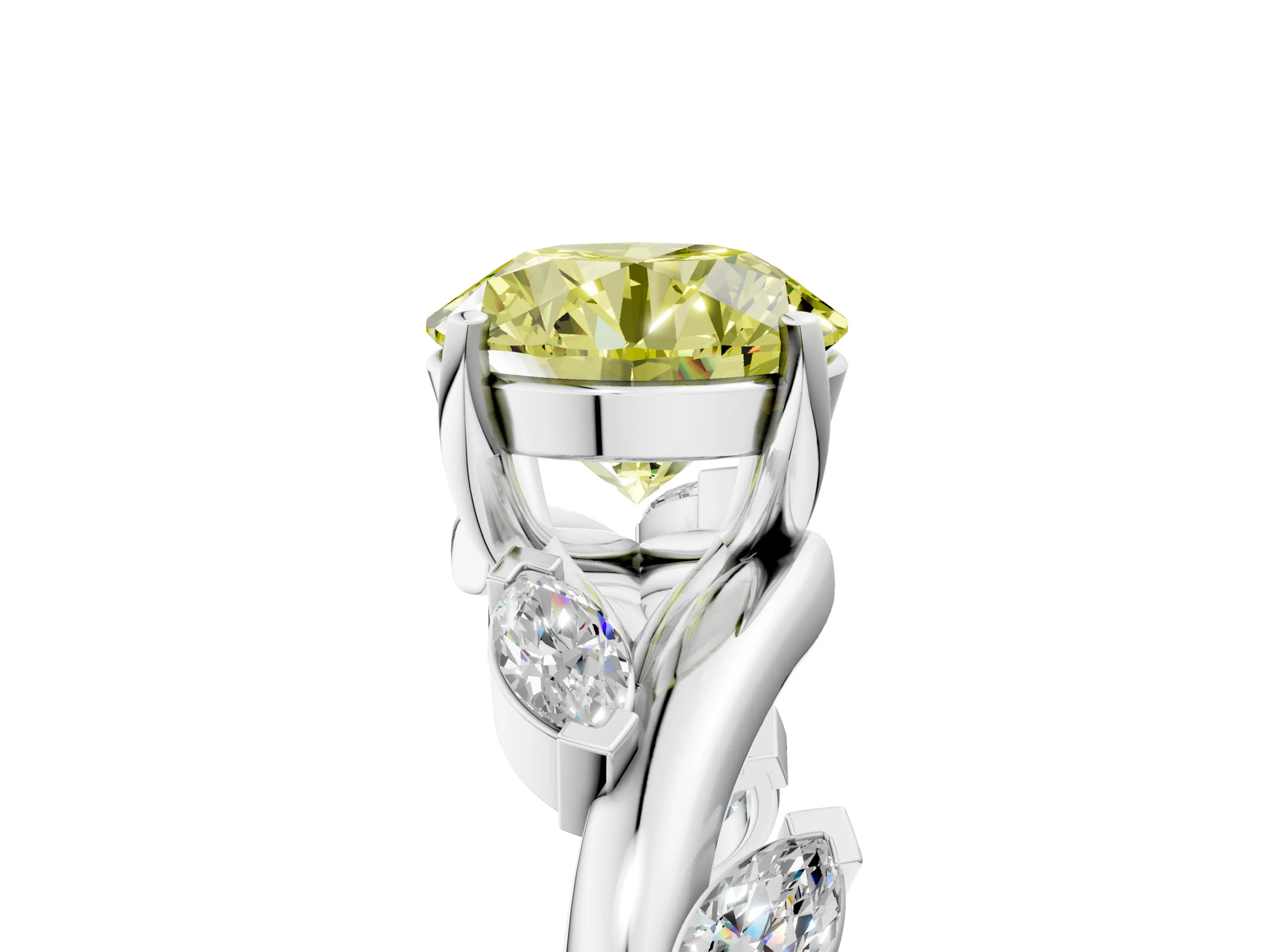 White gold Fancy Yellow Round Cut Solitaire Twisted Band Marquise Accent Prong Setting Ring_5