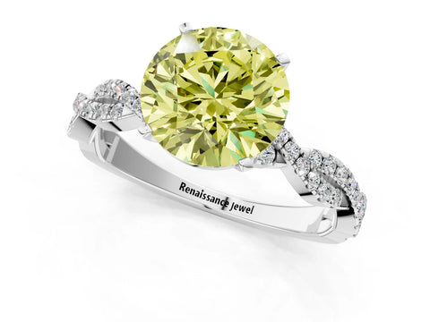 White gold Fancy Yellow Round Cut Solitaire Twisted Pave Band with Four-Prong Setting_16