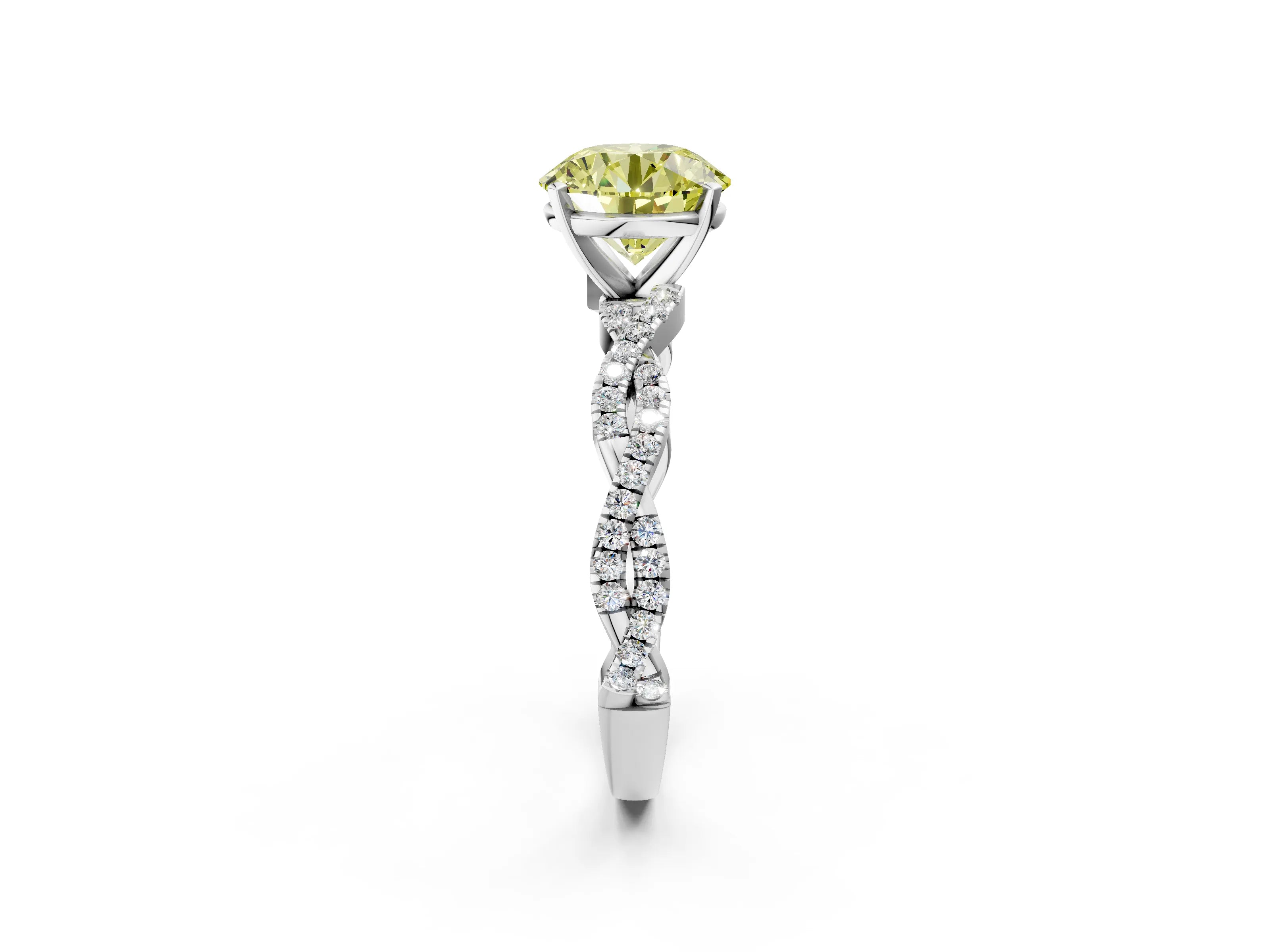 White gold Fancy Yellow Round Cut Solitaire Twisted Pave Band with Four-Prong Setting_17