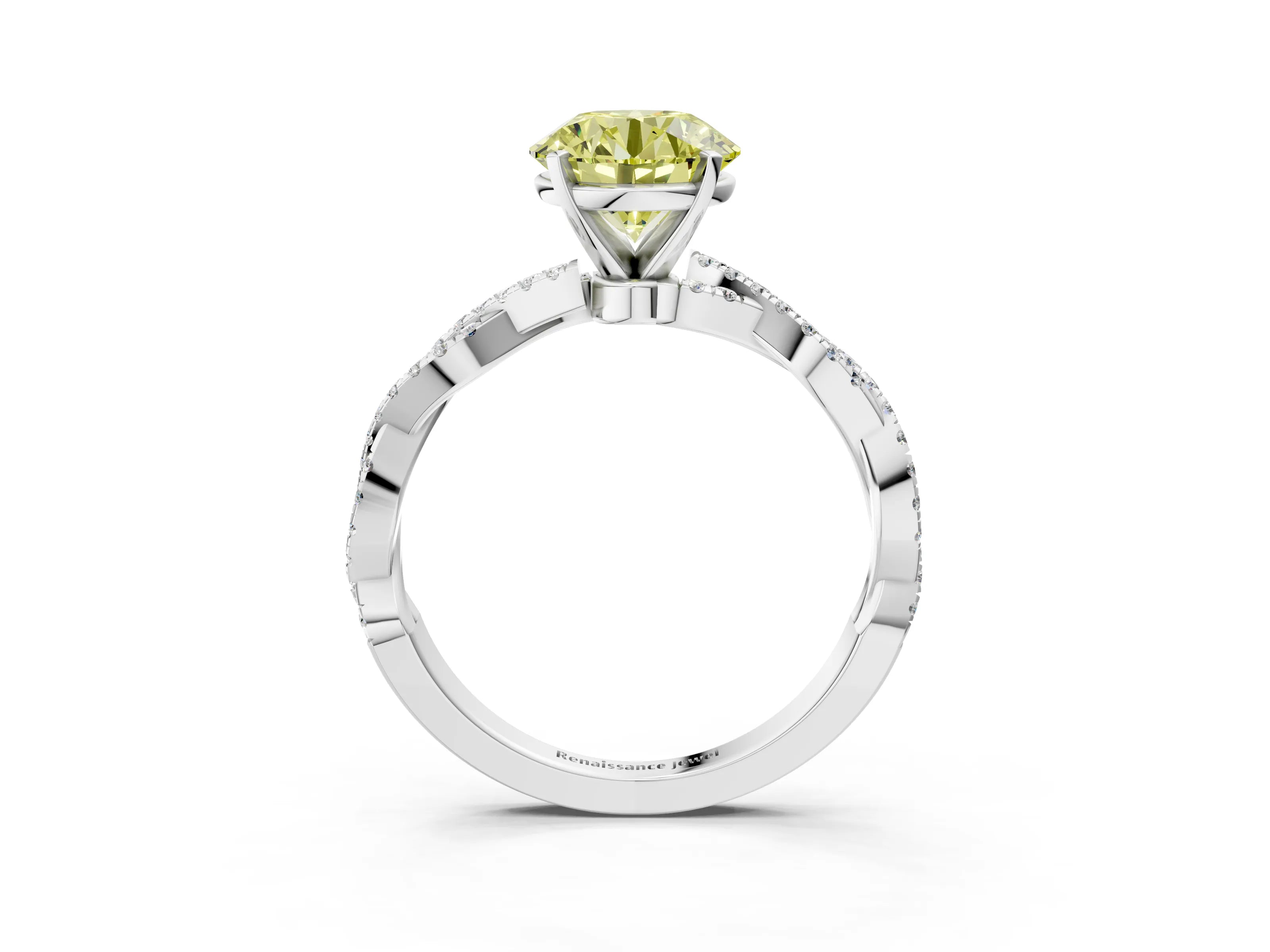 White gold Fancy Yellow Round Cut Solitaire Twisted Pave Band with Four-Prong Setting_18