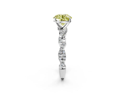 White gold Fancy Yellow Round Cut Solitaire Twisted Pave Band with Four-Prong Setting_5