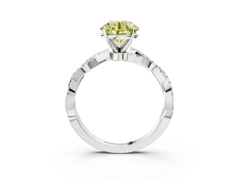 White gold Fancy Yellow Round Cut Solitaire Twisted Pave Band with Four-Prong Setting_6