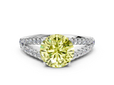 White gold Fancy Yellow Round  Cut Split Shank Pave Diamond Engagement Ring with Four-Prong Setting