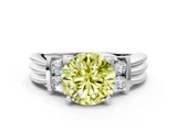 White gold Fancy Yellow Round  Cut Three-Stone Channel Set Ring with Bar Prongs_32