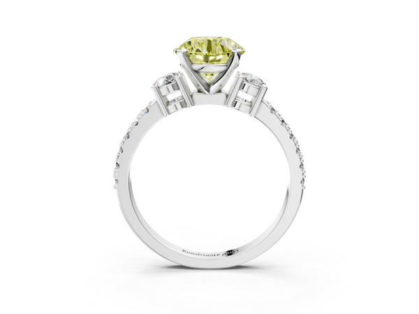 White gold Fancy Yellow Round  Cut Three-Stone Diamond Pavé Band with Prong Setting