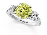 White gold Fancy Yellow Round  Cut Three-Stone Diamond Pave Band with Prong Setting_18