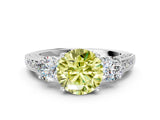 White gold Fancy Yellow Round Cut Three-Stone Diamond Ring with Pavé Band and Four-Prong Setting_12