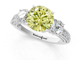 White gold Fancy Yellow Round Cut Three-Stone Diamond Ring with Pavé Band and Four-Prong Setting_13