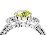 White gold Fancy Yellow Round Cut Three-Stone Diamond Ring with Pavé Band and Four-Prong Setting_16