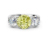 White gold Fancy Yellow Round Cut Three-Stone Diamond Ring with Prong Setting on a Classic Band_12