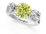 White gold Fancy Yellow Round Cut Three-Stone Diamond Ring with Prong Setting on a Classic Band_13