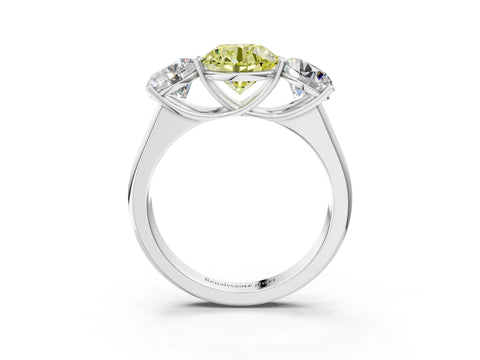 White gold Fancy Yellow Round Cut Three-Stone Diamond Ring with Prong Setting on a Classic Band_3
