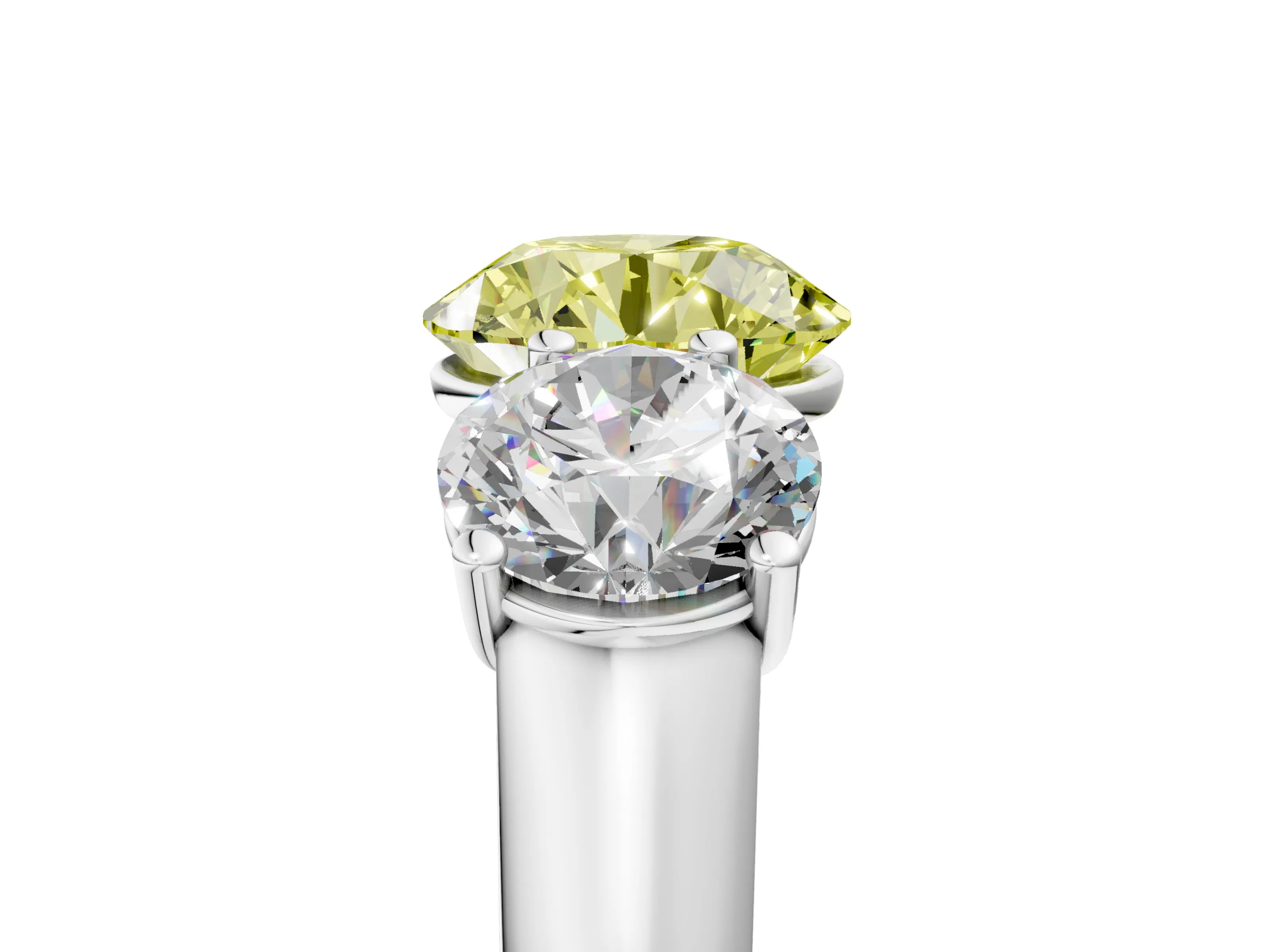 White gold Fancy Yellow Round Cut Three-Stone Diamond Ring with Prong Setting on a Classic Band_5