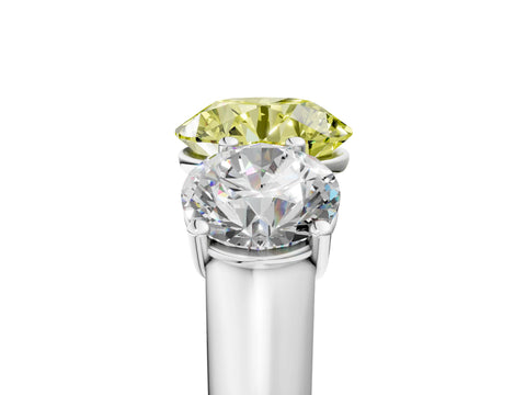 White gold Fancy Yellow Round Cut Three-Stone Diamond Ring with Prong Setting on a Classic Band_5