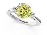 White gold Fancy Yellow Round  Cut Three-Stone Solitaire Ring with Round Accent Diamonds and Four-Prong Setting_1