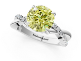 White gold Fancy Yellow Round  Cut Twist Band Solitaire Diamond Ring with Pavé Setting_4