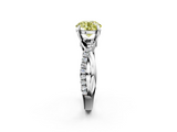White gold Fancy Yellow Round  Cut Twist Band Solitaire Diamond Ring with Pavé Setting_5