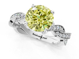 White gold Fancy Yellow Round  Cut Twisted Pavé Band Solitaire Ring with Four-Prong Setting_1