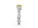 White gold Fancy Yellow Round  Cut Twisted Pavé Band Solitaire Ring with Four-Prong Setting_2