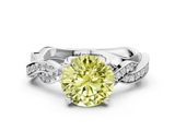 White gold Fancy Yellow Round  Cut Twisted Pavé Band Solitaire Ring with Four-Prong Setting