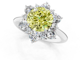 White gold Fancy Yellow Round  Diamond Cluster Halo Ring with Solitaire Band and Four-Prong Setting_1