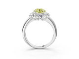 White gold Fancy Yellow Round  Diamond Cluster Halo Ring with Solitaire Band and Four-Prong Setting_3