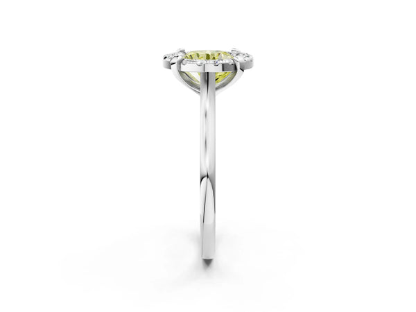 White gold Fancy Yellow Round  Diamond Cluster Halo Solitaire with Four-Prong Setting