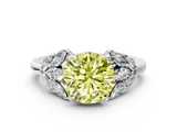 White gold Fancy Yellow Round  Diamond Cluster Leaf Design Ring with Prong Setting