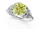 White gold Fancy Yellow Round  Diamond Cluster Leaf Design Ring with Prong Setting_1