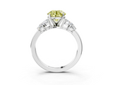 White gold Fancy Yellow Round  Diamond Cluster Leaf Design Ring with Prong Setting_3