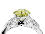 White gold Fancy Yellow Round  Diamond Cluster Leaf Design Ring with Prong Setting_4