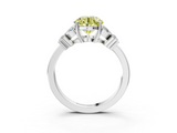 White gold Fancy Yellow Round  Diamond Floral Cluster Ring with Solitaire Band and Prong Setting_3