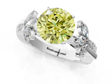 White gold Fancy Yellow Round  Diamond Floral Vine Solitaire Engagement Ring_1