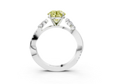 White gold Fancy Yellow Round  Diamond Floral Vine Solitaire Engagement Ring_3