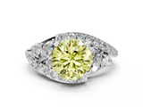 White gold Fancy Yellow Round  Diamond Halo Ring with Marquise and Pavé Band in Prong Setting
