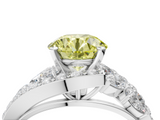White gold Fancy Yellow Round  Diamond Halo Ring with Marquise and Pavé Band in Prong Setting_4