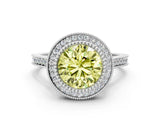 White gold Fancy Yellow Round  Diamond Halo Ring with Milgrain Frame and Pavé Band_23