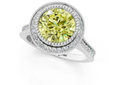 White gold Fancy Yellow Round  Diamond Halo Ring with Milgrain Frame and Pavé Band_24