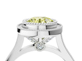 White gold Fancy Yellow Round  Diamond Halo Ring with Milgrain Frame and Pavé Band_27