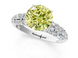 White gold Fancy Yellow Round  Diamond Pavé Band Solitaire Ring with Four-Prong Setting_30